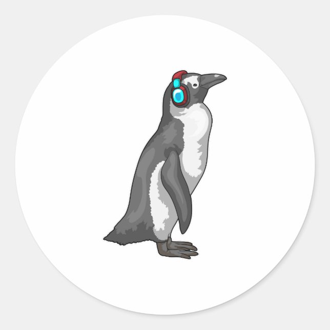 Penguin Music Headphone Classic Round Sticker (Front)