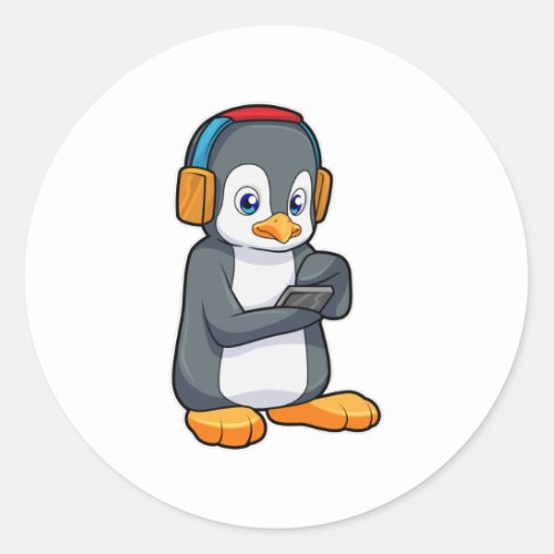 Penguin Music Headphone Classic Round Sticker