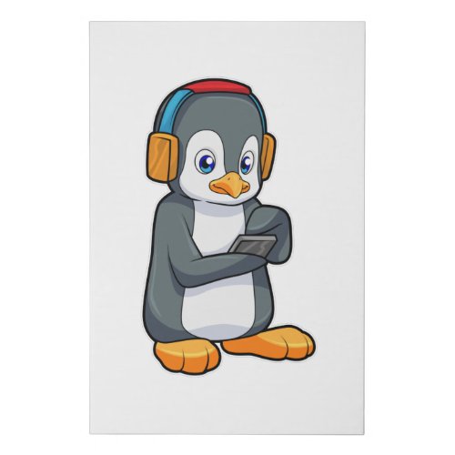 Penguin Music Headphone Faux Canvas Print