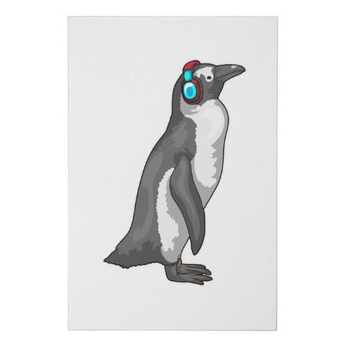 Penguin Music Headphone Faux Canvas Print