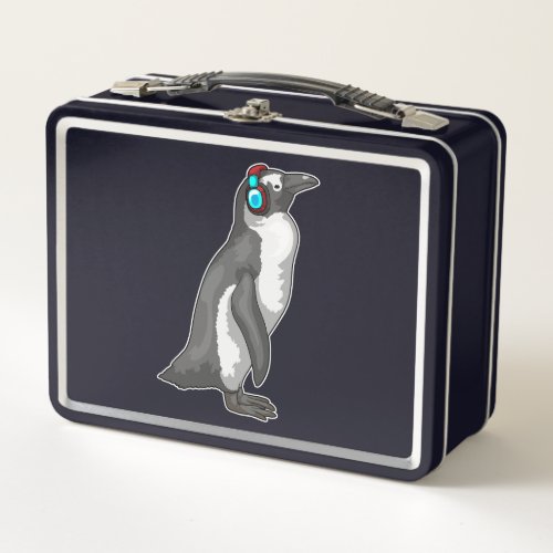 Penguin Music Headphone Metal Lunch Box