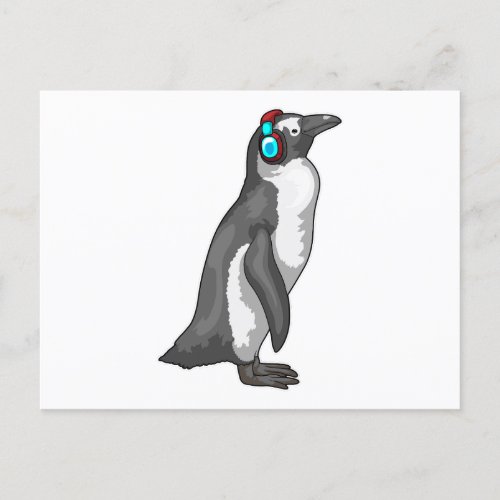 Penguin Music Headphone Postcard
