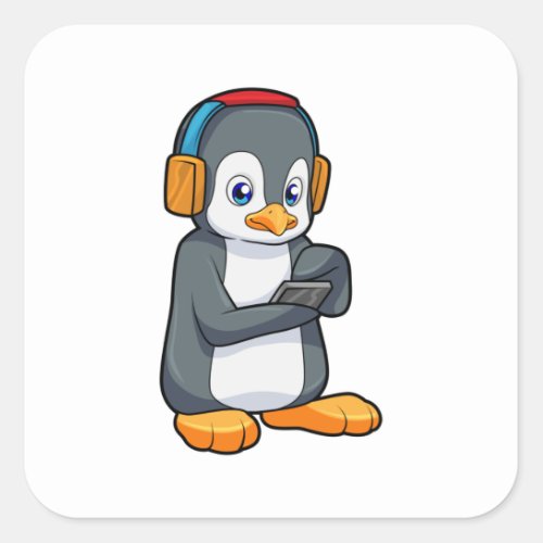 Penguin Music Headphone Square Sticker