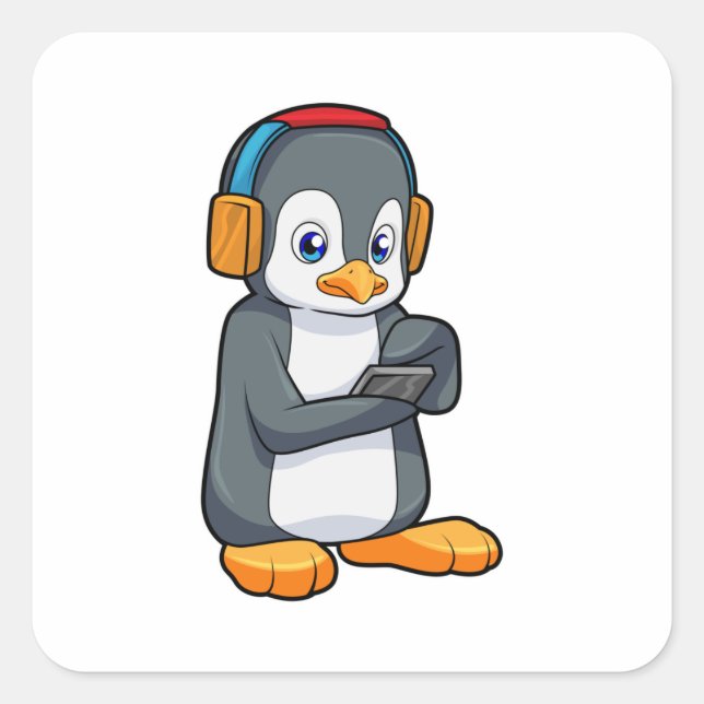 Penguin Music Headphone Square Sticker (Front)