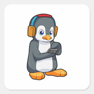 Penguin Music Headphone Square Sticker