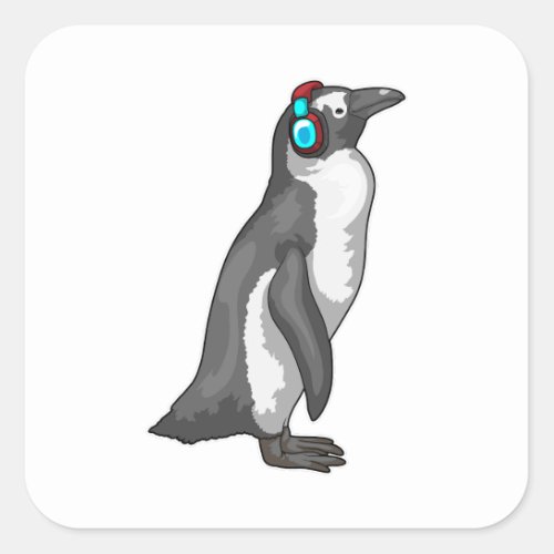 Penguin Music Headphone Square Sticker