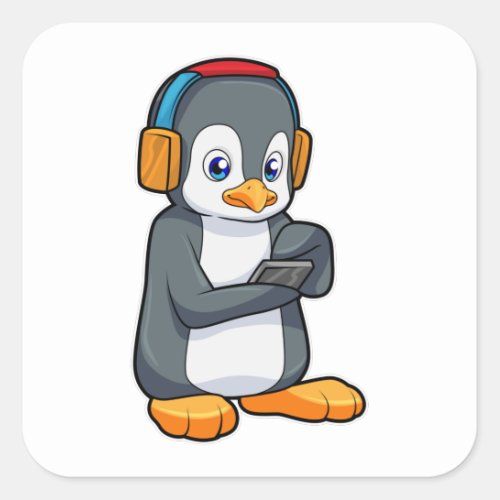 Penguin Music Headphone Square Sticker