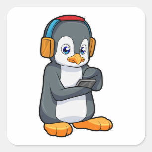 Penguin Music Headphone Square Sticker