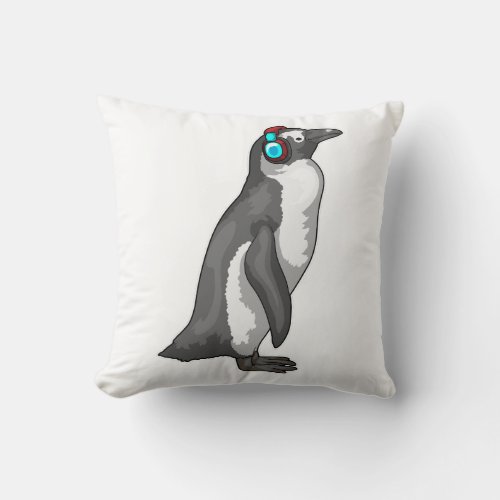 Penguin Music Headphone Throw Pillow