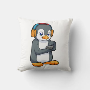 Penguin Music Headphone Throw Pillow