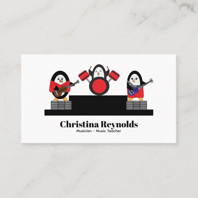 Penguin Musician Band Personalize Business Card (Front)