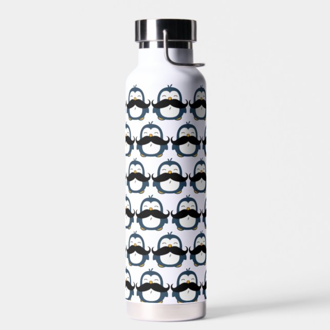Penguin Mustache Pattern Water Bottle (Left)