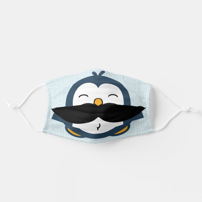 Penguin Mustache Trend Adult Cloth Face Mask (Front, Unfolded)