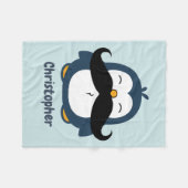 Penguin Mustache Trend Blue Personalized Fleece Blanket (Front (Horizontal))