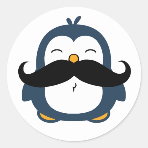 Penguin Mustache Trend Classic Round Sticker