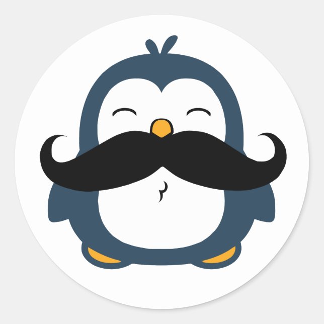 Penguin Mustache Trend Classic Round Sticker (Front)