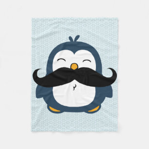 Penguin Mustache Trend Fleece Blanket