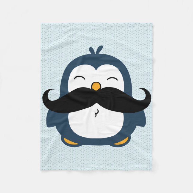 Penguin Mustache Trend Fleece Blanket (Front)