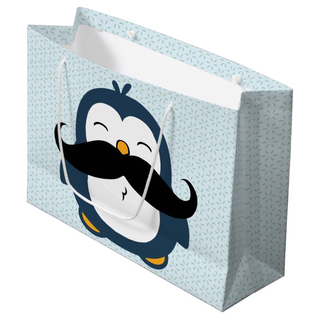Penguin Mustache Trend Large Gift Bag (Front Angled)