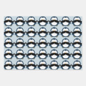 Penguin Mustache Trend Pattern | Blue Wrapping Paper Sheets (Front 3)