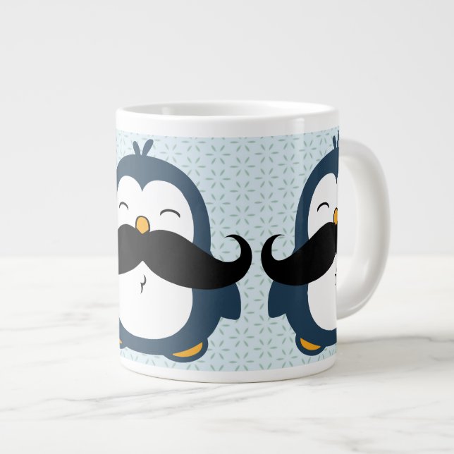 Penguin Mustache Trend Pattern Large Coffee Mug (Front Right)