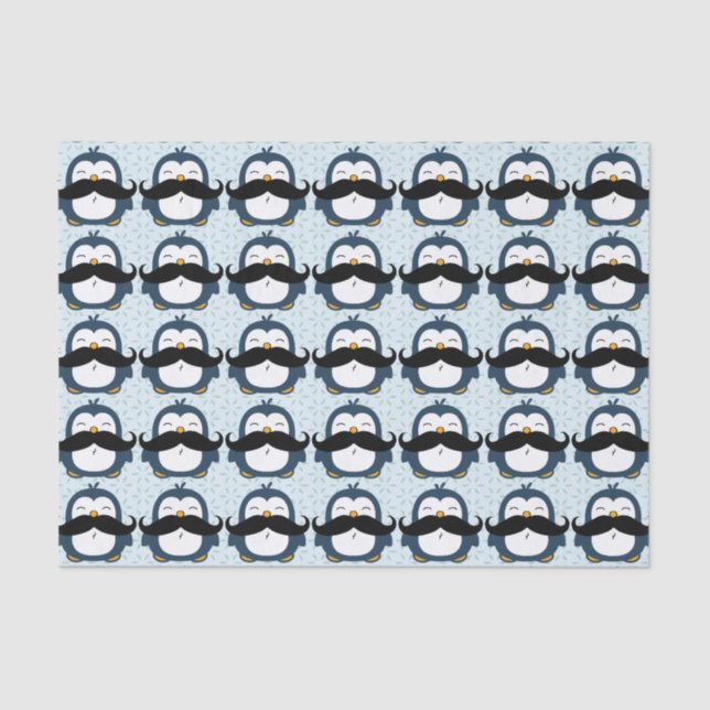 Penguin Mustache Trend Pattern Tissue Paper (Front)