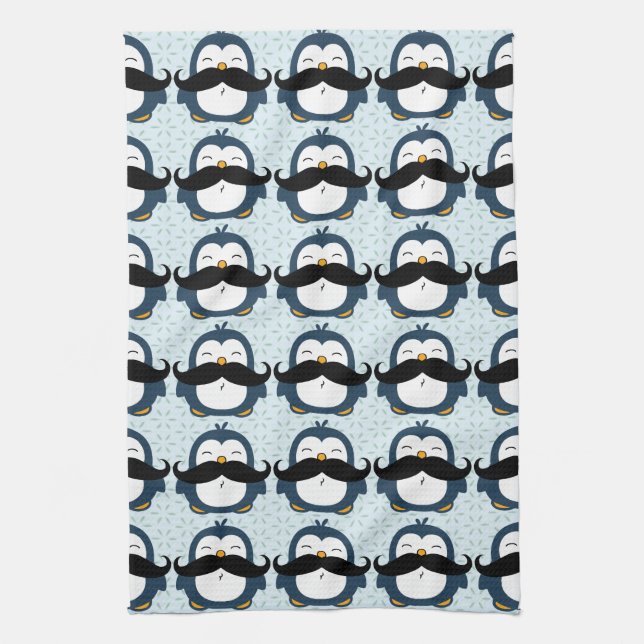 Penguin Mustache Trend Pattern Towel (Vertical)