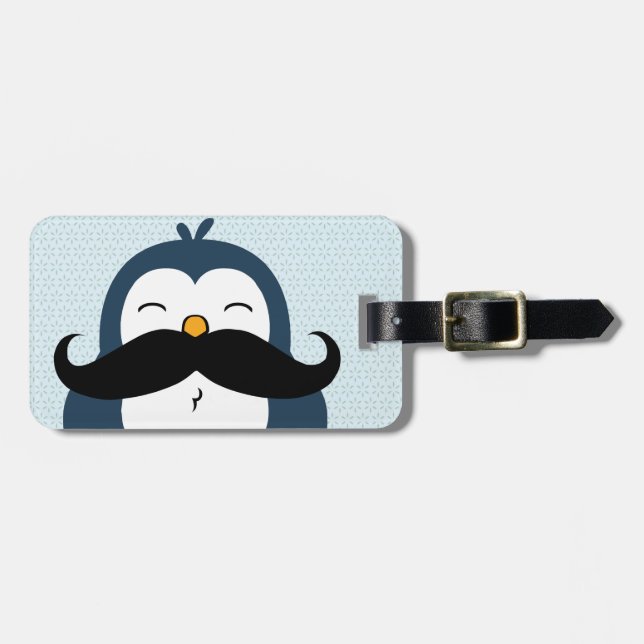 Penguin Mustache Trend Personalized Luggage Tag (Front Horizontal)