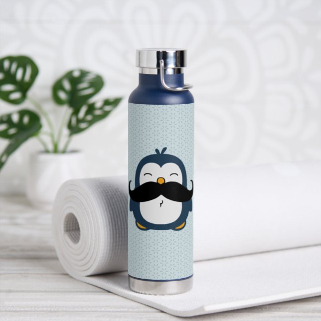 Penguin Mustache Trend Water Bottle (Insitu)
