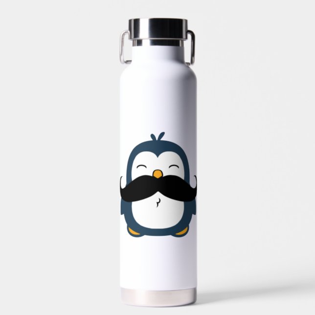 Penguin Mustache Water Bottle (Front)
