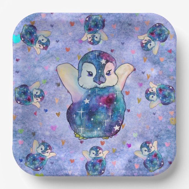 Penguin named Button Paper Plates (Front)