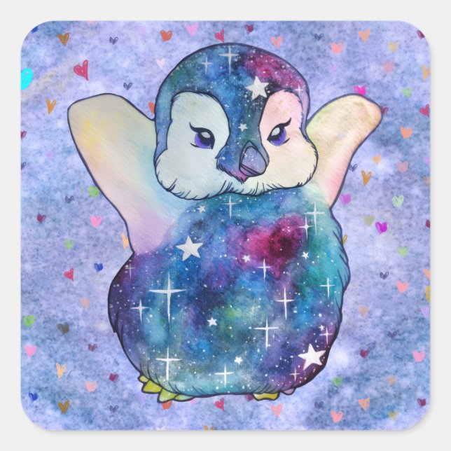 Penguin named Button Square Sticker (Front)