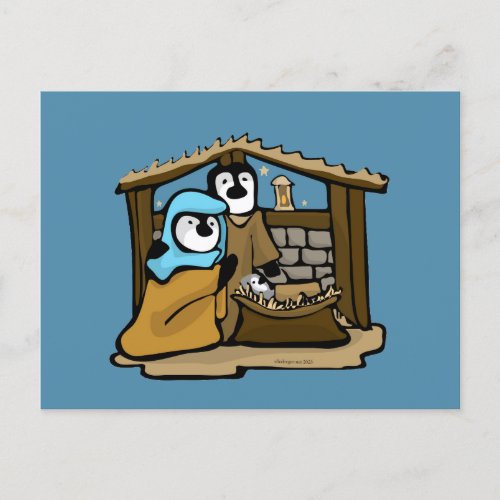 Penguin Nativity Scene Postcard