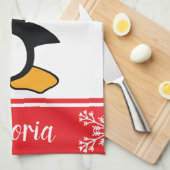 Penguin Naughty List Personalized Christmas Kitchen Towel (Quarter Fold)