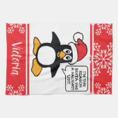 Penguin Naughty List Personalized Christmas Kitchen Towel (Horizontal)