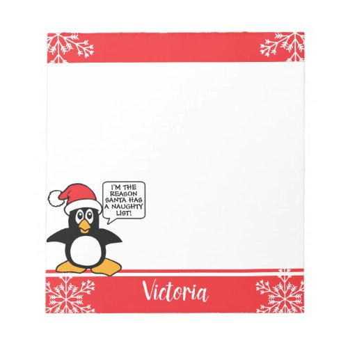 Penguin Naughty List Personalized Christmas Notepad