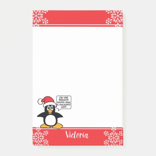 Penguin Naughty List Personalized Christmas Post_it Notes