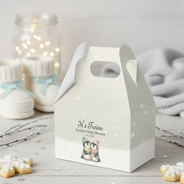 Penguin Neutral Twins Baby Shower Winter Theme Favor Boxes (Creator Uploaded)