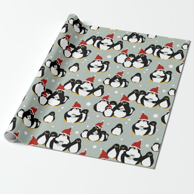 Penguin Nightcap Wrapping Paper (Unrolled)