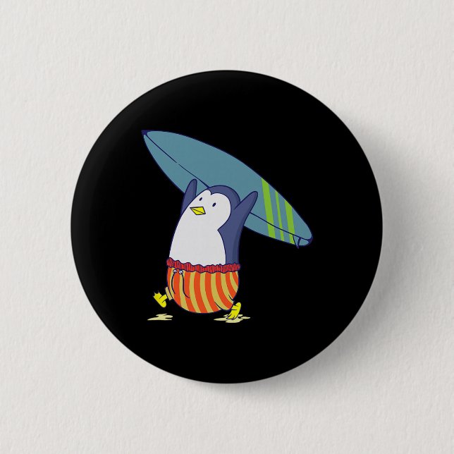 Penguin Nothing Is Better Than Surfing  Button (Front)