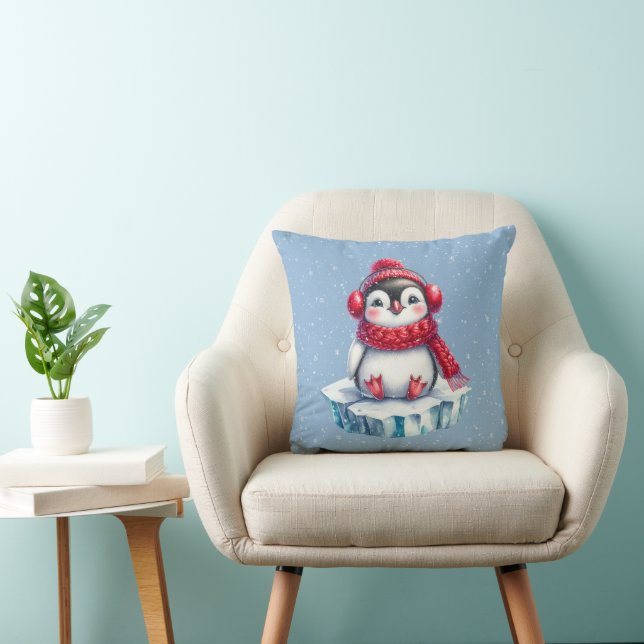 Penguin On an Iceberg Throw Pillow (Chair)
