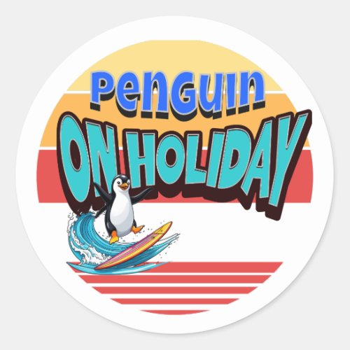 Penguin on Holiday Classic Round Sticker