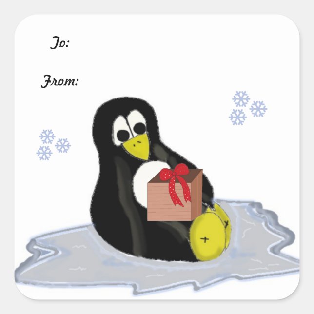 Penguin on Ice Patch Square Sticker (Front)