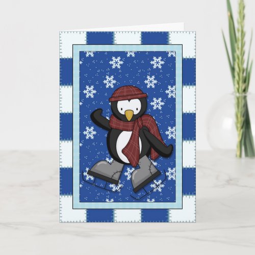 Penguin on Ice Skates Holiday Card
