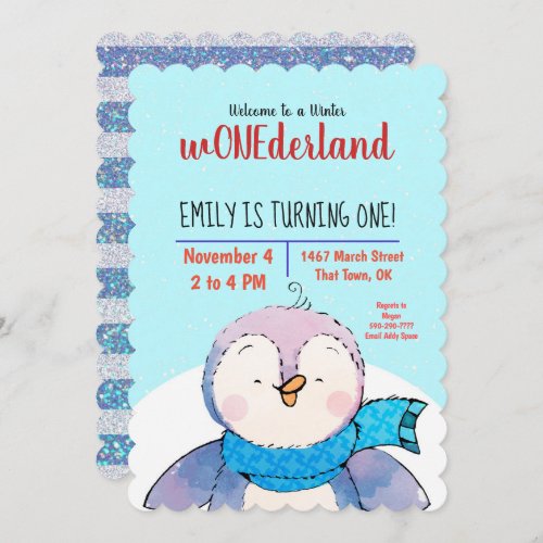 Penguin Onederland First Birthday Invitation