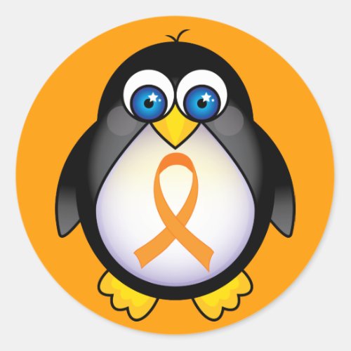 Penguin Orange Ribbon Of Awareness Gift Classic Round Sticker