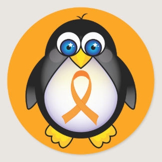 Penguin Orange Ribbon Of Awareness Gift Classic Round Sticker
