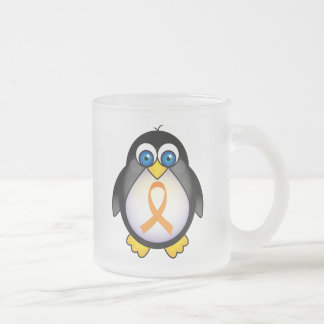 Penguin Orange Ribbon Of Awareness Gift Frosted Glass Coffee Mug