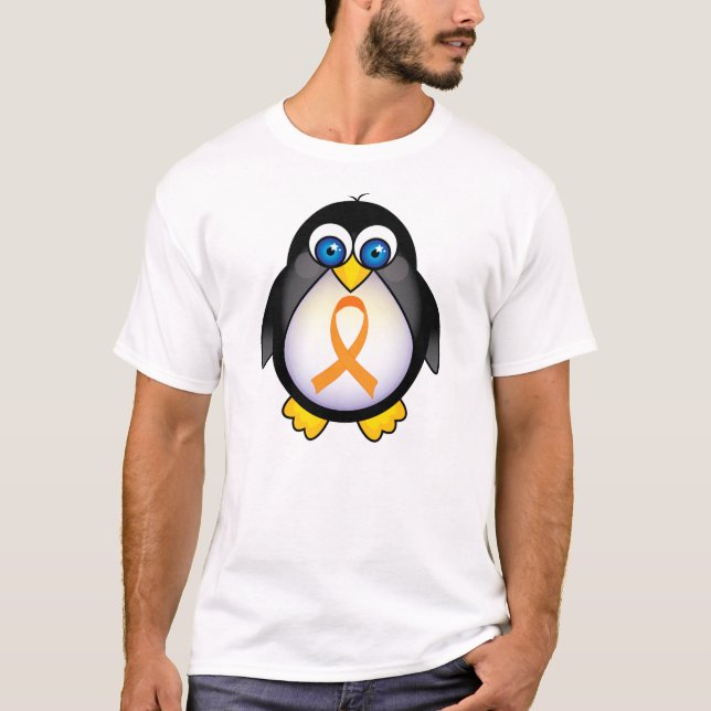 Penguin Orange Ribbon Of Awareness Gift T-Shirt (Front)