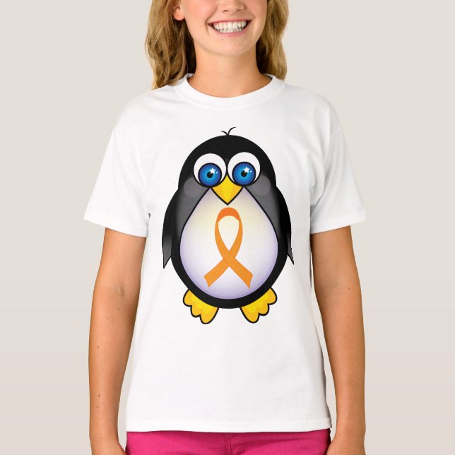 Penguin Orange Ribbon Of Awareness Gift T-Shirt (Front)